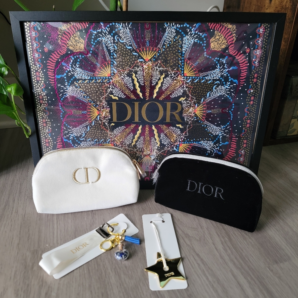5pcs Dior Beauty  Pouch, Ribbon, Charm Star, Framed Shopping Bag